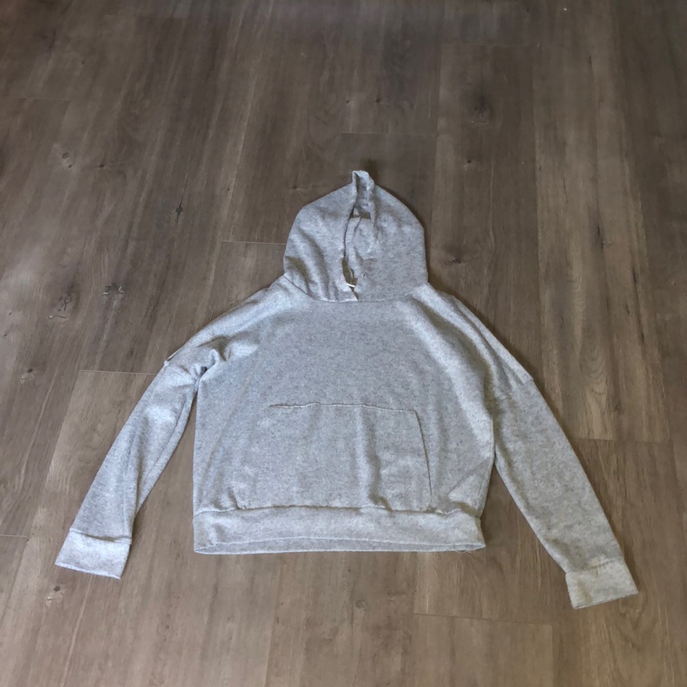 grey hoodie with open shoulders